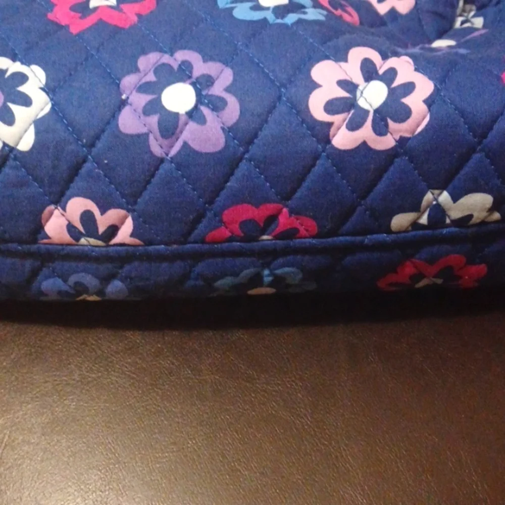 Quilted Navy Floral Cosmetic Pouch